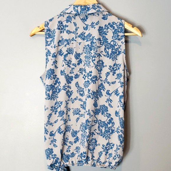 Loft Gray Blue Tie Hem Blouse Floral Small - Picture 5 of 7
